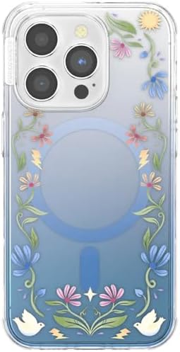 PopSockets iPhone 14 Pro Phone Case with MagSafe, Wireless Charging Compatible, Disney - Boho Wildflowers Blue