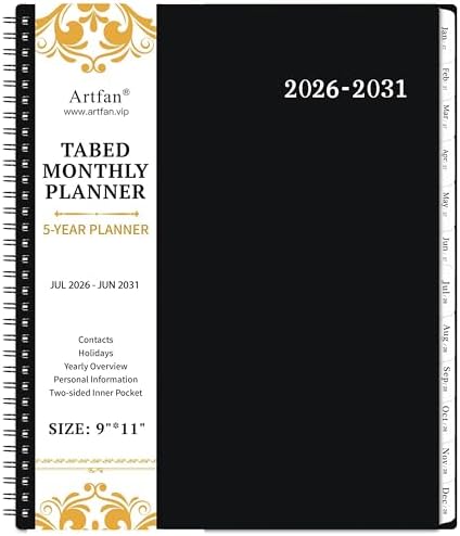 2026-2031 Monthly Planner/Calendar - 5 Year Monthly Planner, Jul. 2026 - Jun. 2031, 9" x 11", 5 Year Calendar Double-Side Pocket + Durable Polypropylene Cover