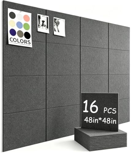 48" x 48" Cork Board Alternative, 16 Pack Felt Bulletin Board Tiles with 30 Adhesive Tabs Wall Push Pin Board for Office Classroom Bedroom Decor