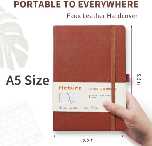Heture Hardcover Notebooks, 6 Packs A5 Lined Journals Notebook for Writing 160 Pages, 8.2 x 5.5 inch, 6 Colors Classic Ruled Notebooks for College/Work/Travel (Brown, 1 Pack)