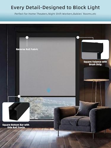 SmartWings Motorized Smart Roller Shades, 100% Blackout Bouvar Light Grey