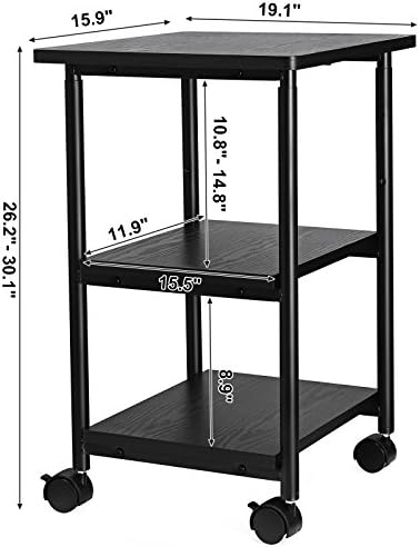 VASAGLE 3-Tier Printer Stand with Locking Wheels, Under Desk Printer Table