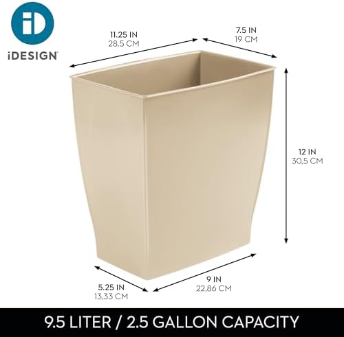 iDesign Small Plastic Bathroom Trash Can, Brown