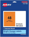Avery Printable Round Labels, Sure Feed Technology, 1" Diameter, Bright Orange Labels, Print-to-the-Edge, Laser/Inkjet, 960 Total, Great for Price Stickers and Mailing Seals