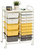 COSTWAY 15 Drawer Rolling Storage Cart, Mobile Utility Cart with Lockable Wheels, Drawers, Multipurpose Organizer Cart for Home, Office, School, Yellow