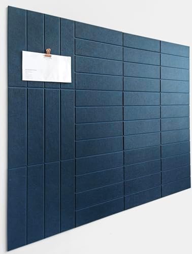 Felt Bulletin Board Tiles | Modern Cork Board Alternative | Large Cork Boards for Walls | Aesthetic Felt Wall Panels for Office & Home Decor | Pinboard & Photo Board (12-Pack) | Prussian Blue