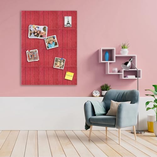 12 Pack Felt Bulletin Board, 35" x 47" Large Red Pinboard with 30 Push Pins, Square Felt Pin Board, Self-Adhesive Cork Board Tiles for Home, Office Walls, School Classroom Message Photos Display