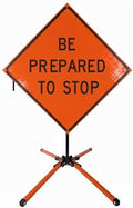 Traffic Roll-Up Sign Kit with Stand – Collapsible Safety Sign & Heavy-Duty Portable Stand, High Visibility, Easy Setup (Be Prepared To Stop, Reflective)