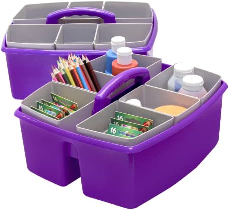 Storex Large Classroom Craft Caddy with Cups, 13 x 11 x 6.575 Inches, Purple, Case of 2 (00986A02C)