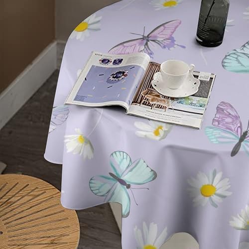 Butterfly Tablecloth, Watercolor Daisy Flowers Rustic Spring Summer Floral Butterfly Table Cover for Indoor Outdoor Patio Party Picnic Wedding Home Kitchen Dinner Table Decor, 36x36in