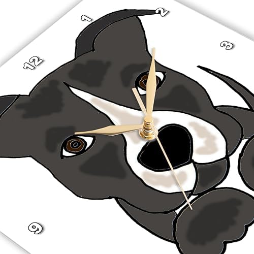 3dRose Wall Clock Silent - 10 inch - Funny Grey Pitbull Puppy Dog Cartoon - Dogs