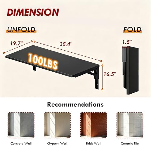 Need 36x20IN Wall Mounted Folding Table for Office Laundry Black