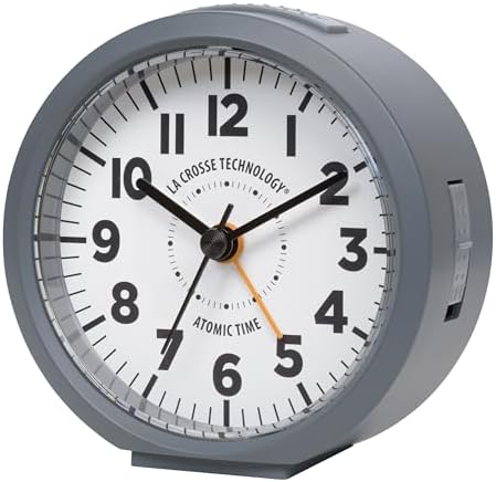 La Crosse Technology 617-710-INT 4-Inch Round Gray Atomic Analog Alarm Clock