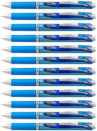 Pentel EnerGel Deluxe RTX Retractable Liquid Gel Pen, Medium Line, Needle Tip, Blue Ink, Box of 12 (BLN77-C), 0.7mm needle