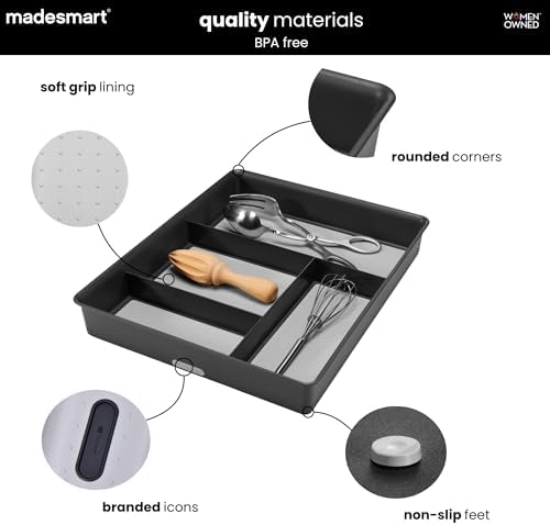 madesmart Classic 4 Compartment Drawer Organizer, Granite (Pack of 6)