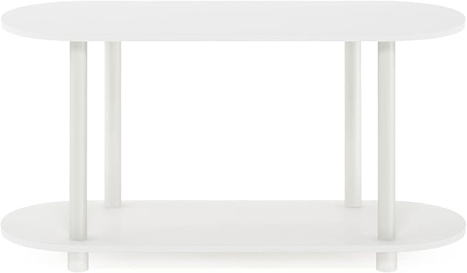 Furinno Turn-N-Tube No Tools Modern Oval Side Table, White/Virgin White | Rounded Edges, Wide Book Shelf, Open Frame Storage Shelves, for Organization, Living Room, Home Office,