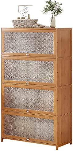 Bamboo Bookcase with flip-up Acrylic Doors, 1-5 Tier Free Standing Book Shelf Storage Organizer for Living Room Office Bedroom (Wood 80 * 32 * 140cm)