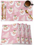 Pink Christmas Placemats Set of 4, Santa Claus Merry Christmas Tree Heat Resistant Washable Table Place Mats Winter Snowflake Cotton Table Linens Party Holiday Decor for Kitchen Dining Outdoor Indoor