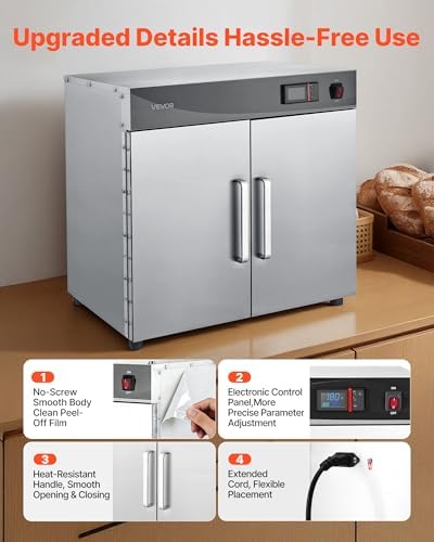 VEVOR Electric Hot Box Food Warmer, 4-Tier Commercial Warming Cabinet with Water Tray, Double-Door and Adjustable Shelves, Stainless Steel Food Warmer Cabinet, for Restaurant, Kitchen, Pizza, Chicken