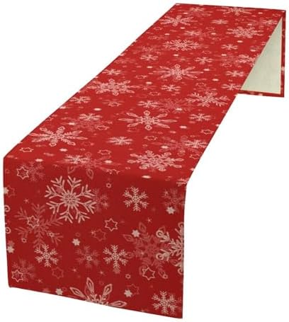 Red Snowflakes Christmas Table Runner, Seasonal Winter Holiday Kitchen Dining Table Decoration for Home Party Decor 13x90 Inch