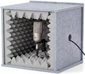 Pushglossy Desktop Soundproof Cover Portable Vocal Recording Booth Vocal Microphone Isolation Booth Cube for Music Studio Podcasts Decreasing Noise Home(Gray, 14.17 x 14.17 x 14.17 Inch, Holes)
