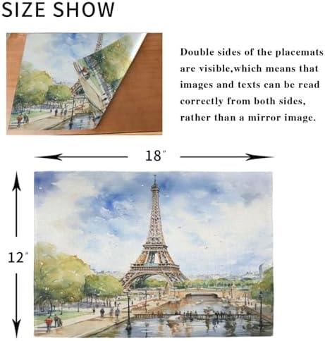 ALAZA Paris Eiffel Tower Tower Watercolor 1 PC Placemats Rectangle Table Mat for Dining Table Restaurant Kitchen Home Decor, 12" x 18"