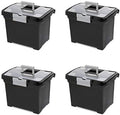 Sterilite Portable File Box, Letter File Storage Bin with Handle, 4 Pack | Heavy-Duty and Stackable Plastic Containers with Latches for Closet, Cabinet, Bedroom, Bathroom and Dorm Room Organization