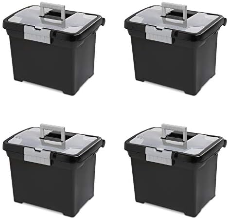 Sterilite Portable File Box, Letter File Storage Bin with Handle, 4 Pack | Heavy-Duty and Stackable Plastic Containers with Latches for Closet, Cabinet, Bedroom, Bathroom and Dorm Room Organization