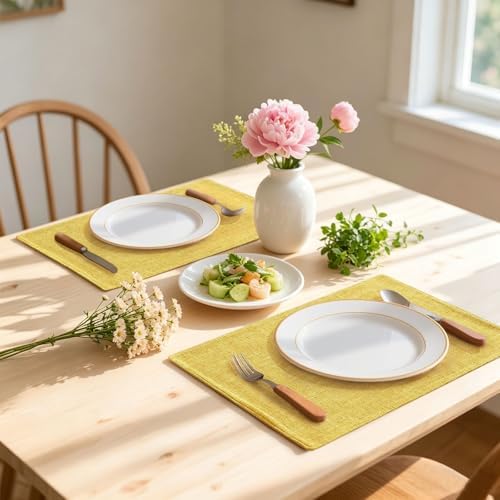 Homaxy Cloths Placemats for Dining Table Set of 6, 13" x 19",Mustard Yellow