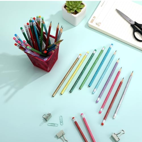 TecUnite 120 Pcs HB Pencils #2 Unsharpened Wood Cased Pencils with Eraser Hexagonal Pencil Cute Graphite No 2 Pen for Adults Gifts Exam School Office Sketching Learning (Glitter Series)