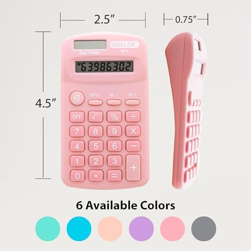 BAZIC Products 8-Digit Dual Power Pocket Calculator, Pastel Colors