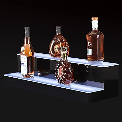 MESAlLUP Acrylic 30 Inch 2 Tier LED Liquor Bottle Display Shelf, Lighted Bar Shelves with APP or Remote Control, Mulit Color Lighting for Home Mini Bars Decor, Restaurants & Party Use