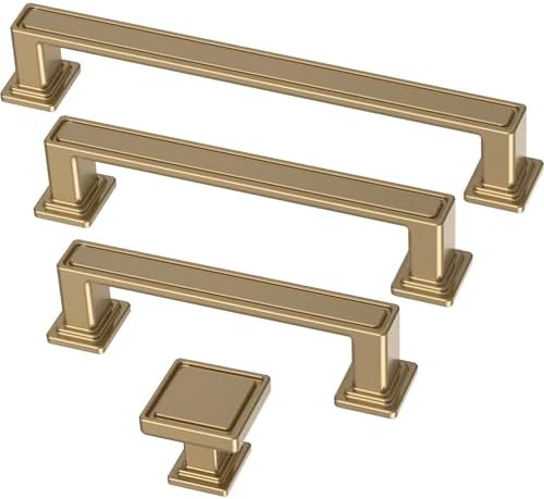 Franklin Brass 10 Pack Champagne Bronze Gold Cabinet Handles 3 inch (76mm) Kitchen Cabinet Handles and Drawer Pulls for Cupboards and Dressers | Recessed Square
