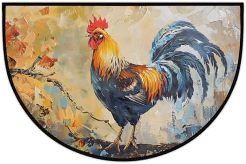 Pardick Vintage Rooster Farmhouse Half Round Door Mat, Non-Slip Welcome Indoor Entrance Way Rug Semi Circle Front Doormats Washable Bathroom Kitchen Floor Mat, Outdoor Rugs for Patio, Hearth Rug