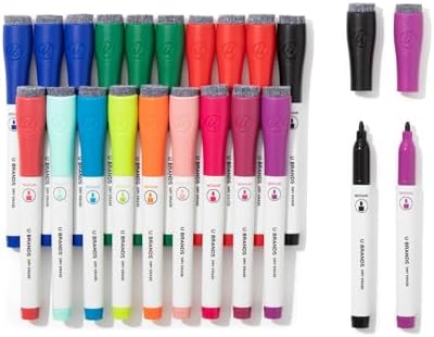 U Brands Dry Erase Markers Medium Tip Set, 21 Pack, Assorted Colors, Whiteboard Pens with Medium Point and Built In Eraser Caps, Low Odor Ink, Dry Erase Markers For Classroom, Office, Or Home