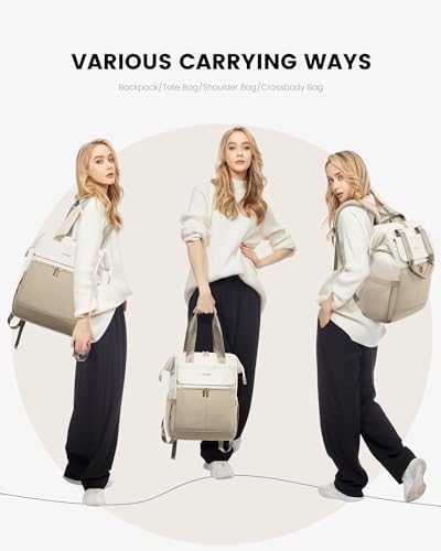 LOVEVOOK 17.3 Inch Laptop Backpack for Women, Large Capacity Travel Backpack with Organizer Bag, Waterproof Carry on Backpack Purse Work Bag with USB Port for Teacher Nurse, Beige-Khaki