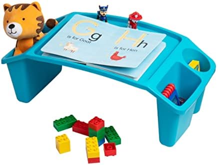Mind Reader Kids Lap Desk, Portable Activity Tray with Side Storage, Stackable Plastic Desk for Drawing, Snacks, Study, Set of 2, Blue
