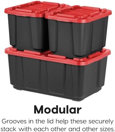 IRIS USA 4-Pack 12 Gal Heavy Duty Storage Tote Bins with Lids, Red