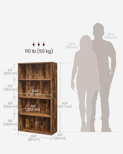 VASAGLE 4-Tier Bookshelf, Storage Organizer, 23.6 x 9.5 x 42.4 Inches