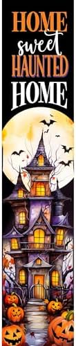 Spoontiques Haunted Home Porch Sign - Decorative Home Décor Wooden Signs - Rustic Outdoor Decoration - Durable and Weatherproof - Entryway Decoration - 8" x 40"
