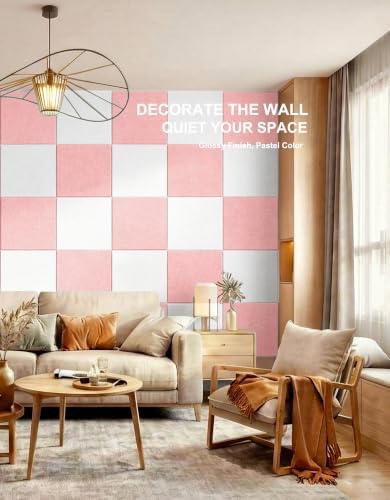 0.47" Thick Felt Pin Board 36"x24" Large Cork Board Alternative 6 Pack 11.81"x11.81"Felt Bulletin Board Wall Tiles Notice Board with 30 Pushpins for Home Office School(Coral Pink&White)
