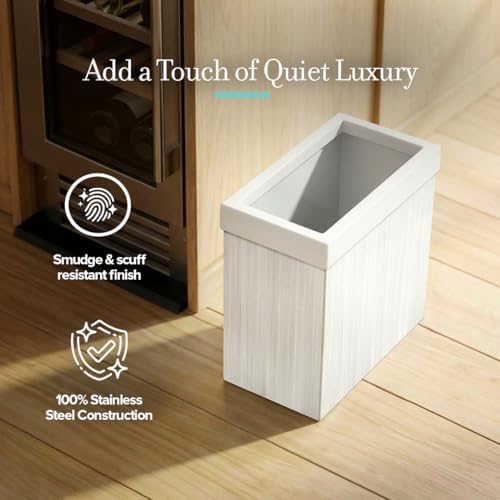 Gatco Small Bathroom Trash Can with Lid, Rectangle 3 Gallon Wastebasket, Under Sink, White Oak with Matte White, for Bathroom, Bedroom, Office (1943W)