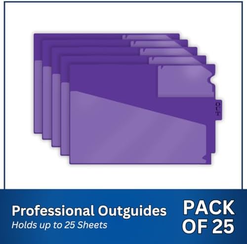 Doctor Stuff - Center Tab Vinyl Outguides, Diagonal Cut Front Pocket, Top Charge Out Slip Pocket, Plastic File Folder, Letter Size 9" x 13-1/4", Purple, 25/Box