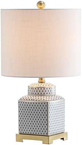 JONATHAN Y Cleo 21.5" Ceramic Metal Ginger Jar Table Lamp, White/Navy