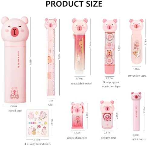 Capybara Stationery Set, Cute Pink School Supplies Gift for Students
