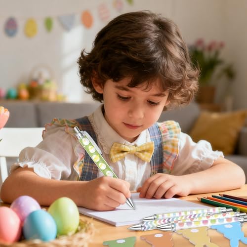 JarThenaAMCS 60Pcs Easter Stationery Set Colorful Bunny Rabbit Sticky Note Pads with Egg Stripe Wave Ballpoint Writing Pens for Spring Home Office Classroom Party Favors Supplies