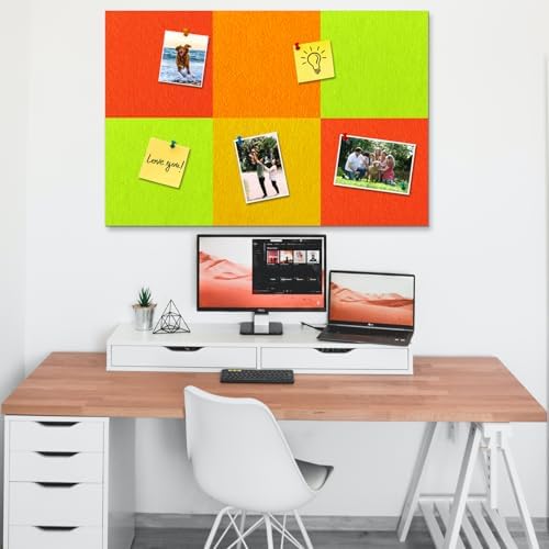 Square Felt Cork Bulletin Board Tiles, Self Adhesive DIY Felt Pin Board for Wall 30" x 20" with 35 Pushpins for Office School Home Wall Decor Stickers Memos Photos Display (Gradual Orange)