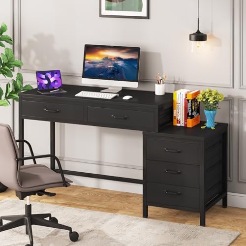 Tribesigns Computer Desk with 5 Drawers, Reversible Home Office Desks