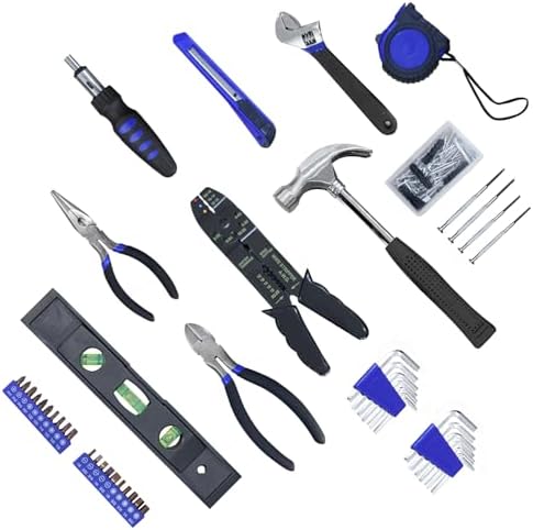 Torin 129 Piece Tool Set Household Repair Tool Kit with Plastic ToolBox, S2 tool steel adjustable wrench, driver handle, Wire Striper, measuring tape, screwdriver bits, screwdrivers Set.etc, APK129TSM