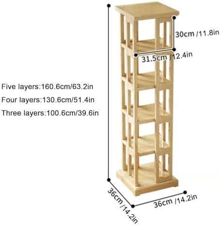 GAMAK Rotating Bookshelf 360 Display 4 Tier Floor Standing Bookcase Small Book Shelf Stand on Wheels Kids Bookshelf and Storage Rack for Small Space (Size : Bamboo, Color : Three)
